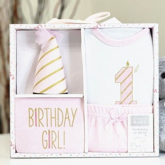 NEW! Girls HUDSON BABY First Birthday 4pc /BIRTHDAY GIRL/ Gift Set - Picture 2 of 7